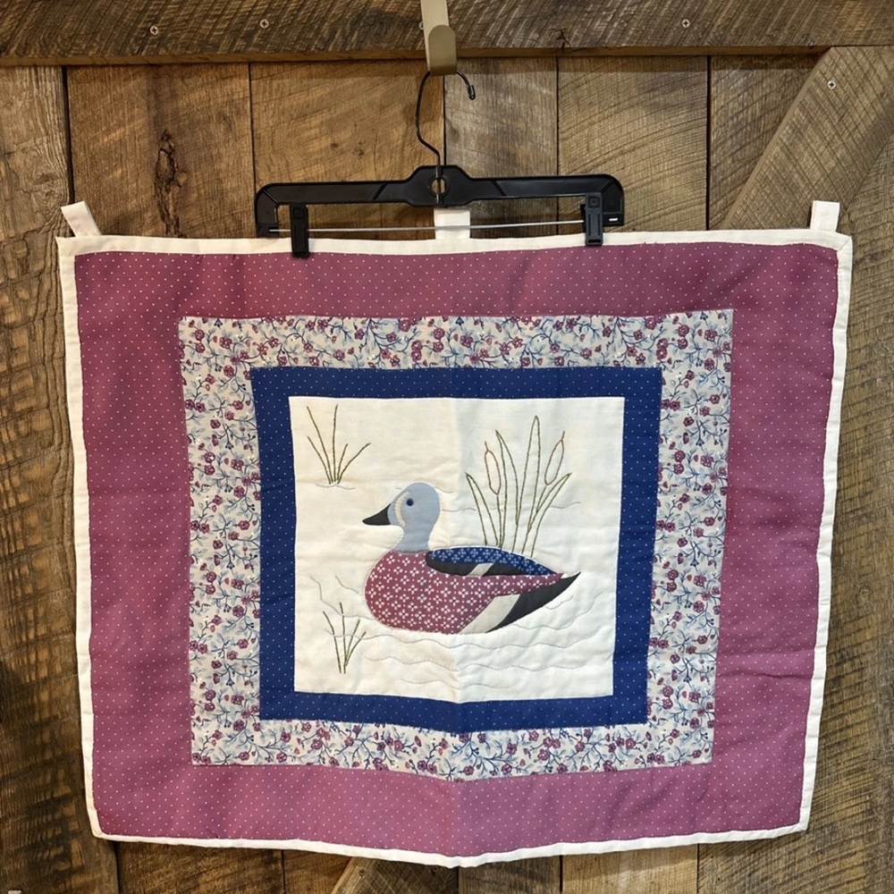 Vintage Handmade Embroidered Quilted Duck Wall Hanging 31” X 25”